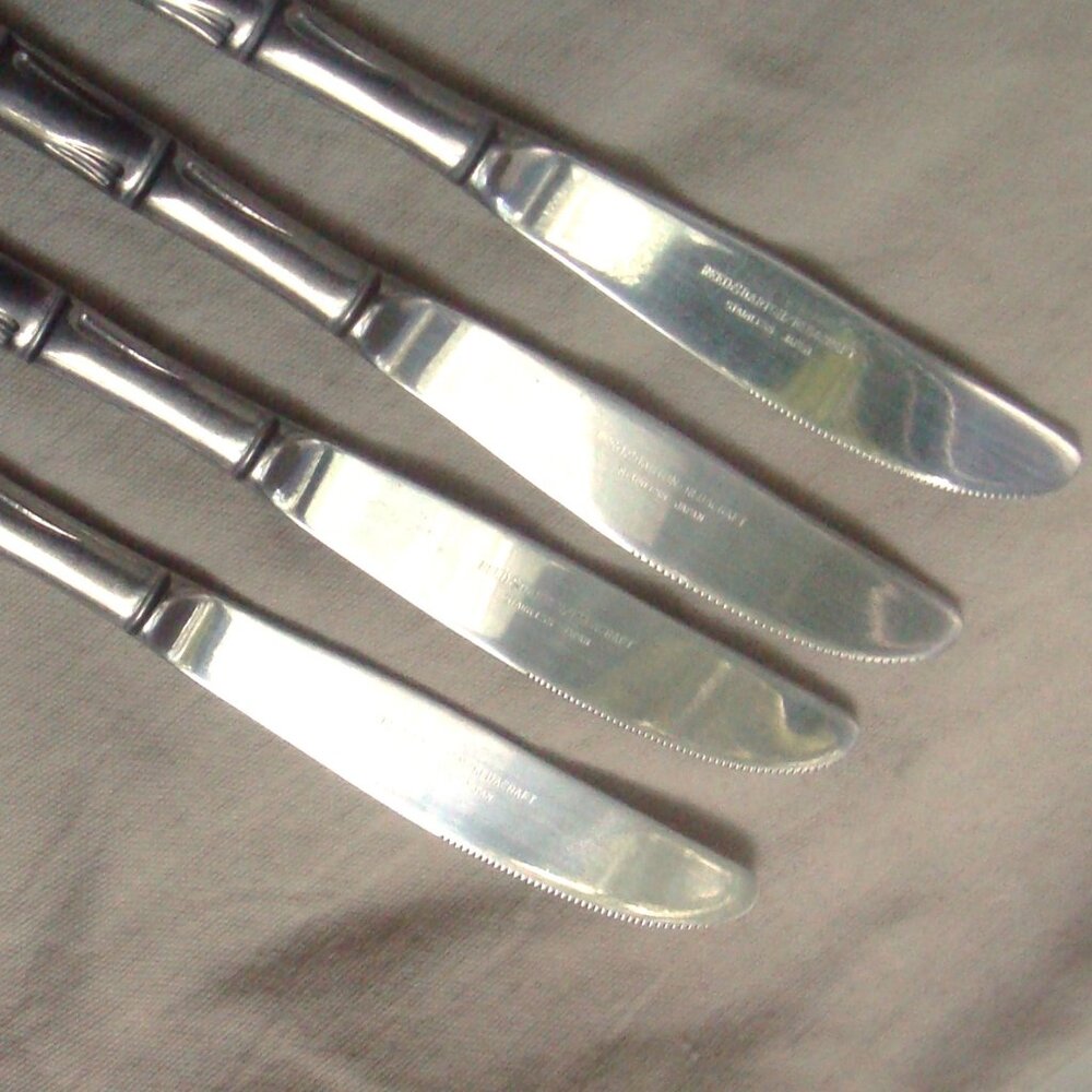 Vintage REED & BARTON / REBACRAFT 4 Stainless Steel  Bamboo Dinner Butter Knives - Picture 3 of 6